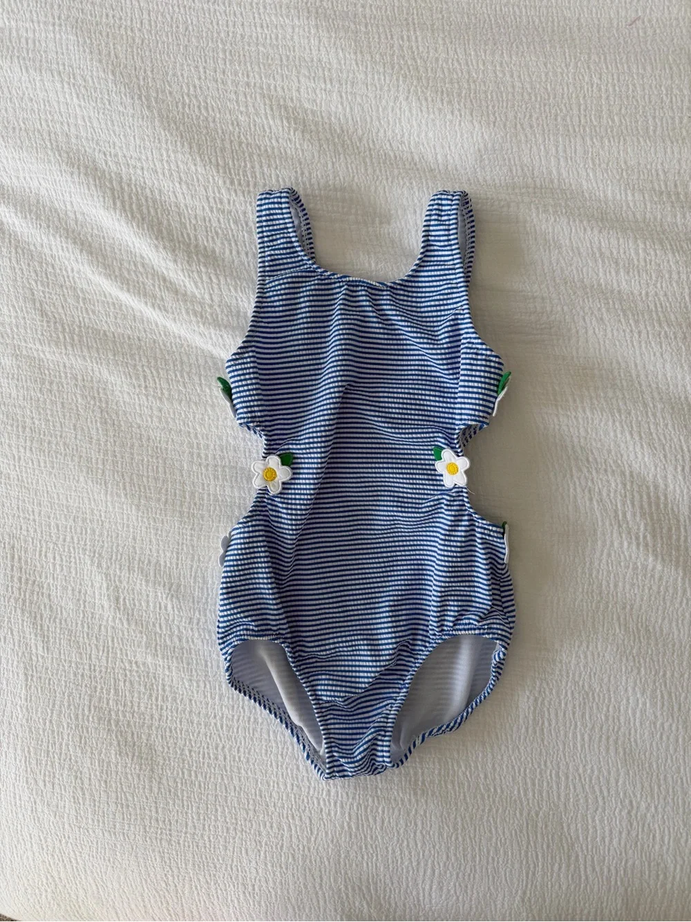 Florence Eiseman Blue & White Striped Daisy One-Piece Swimsuit